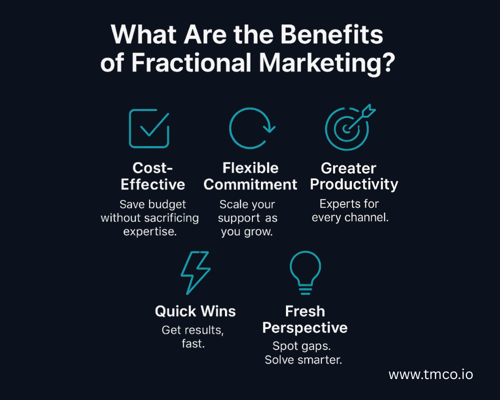 What are the benefits of Fractional Marketing? Here are our top 5. Don't miss the full article for all the information on our fractional c-suite service.